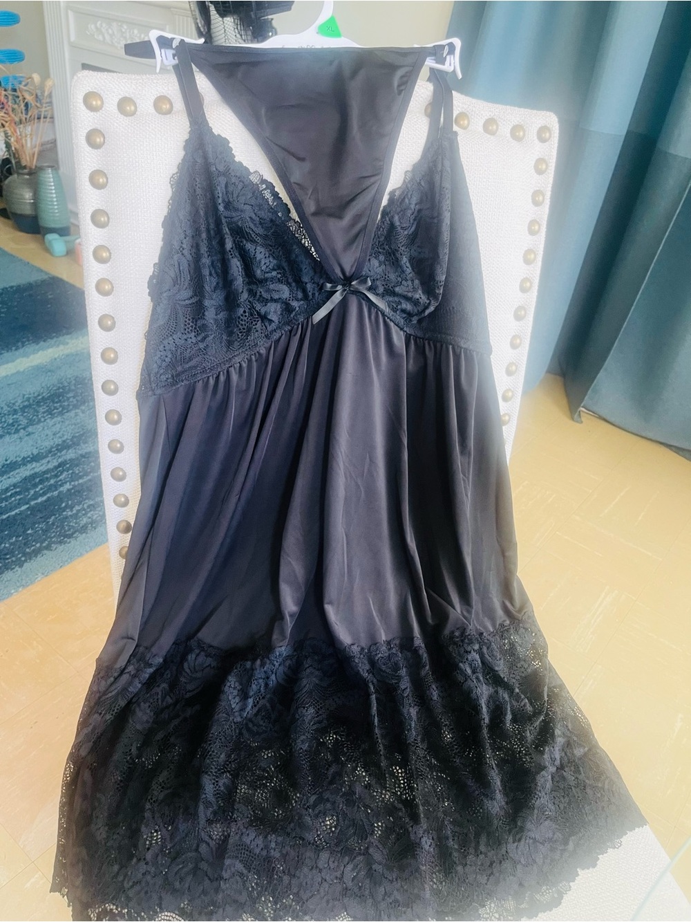 NWT Black lingerie set a lace-trimmed chemise and a matching thong. 🖤🖤